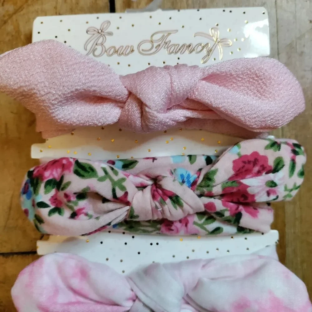 Baby girl headbands knot tie floral white pink bundle 5 holiday Christmas